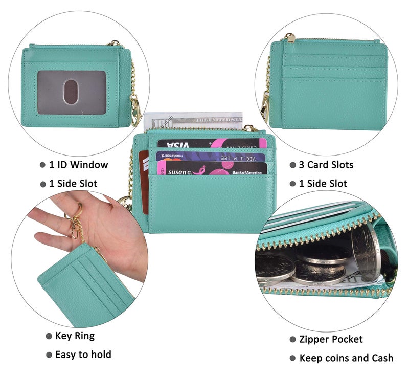 woogwin Slim RFID Credit Card Holder for Women Mini Front Pocket Wallet Purse With Keychain(LicheeTeal) - Image 4